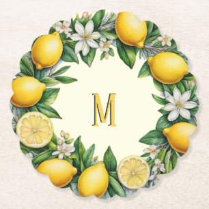 Zitronenfruchtblüten Frische Zitrus Monogramm Untersetzer