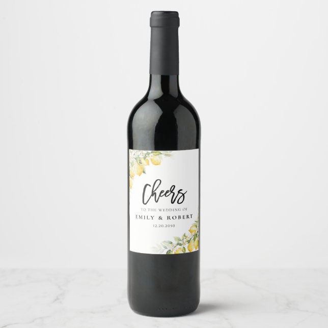 Zitronenfrüchte-Hochzeitwein Weinetikett (Vorderseite)