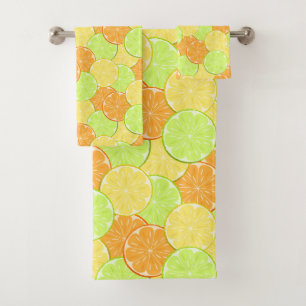 Zitronenfrüchte Orangenfrucht Limonen Fruchtstüc Badhandtuch Set