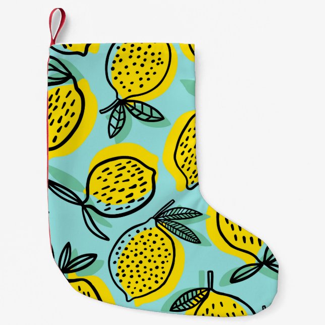 Zitronenfrüchte: Vintage Sommermuster. Kleiner Weihnachtsstrumpf (Vorderseite)