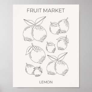 Zitronenfruchtmarkt Minimal Line Poster