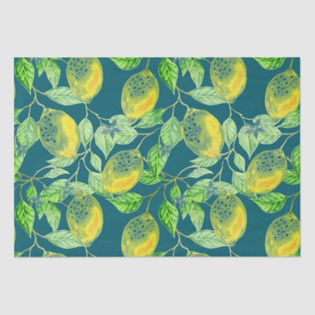 Zitronenfruchtmuster gelb grün seidenpapier (Vorderseite)
