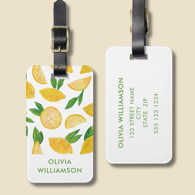 Zitronenfruchtmuster Gepäckanhänger (Personalised lemon pattern luggage tag)