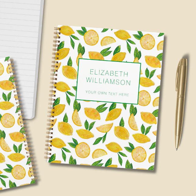 Zitronenfruchtmuster Notizbuch (Citrus lemon summer fruit pattern notebook - personalize with your own text)