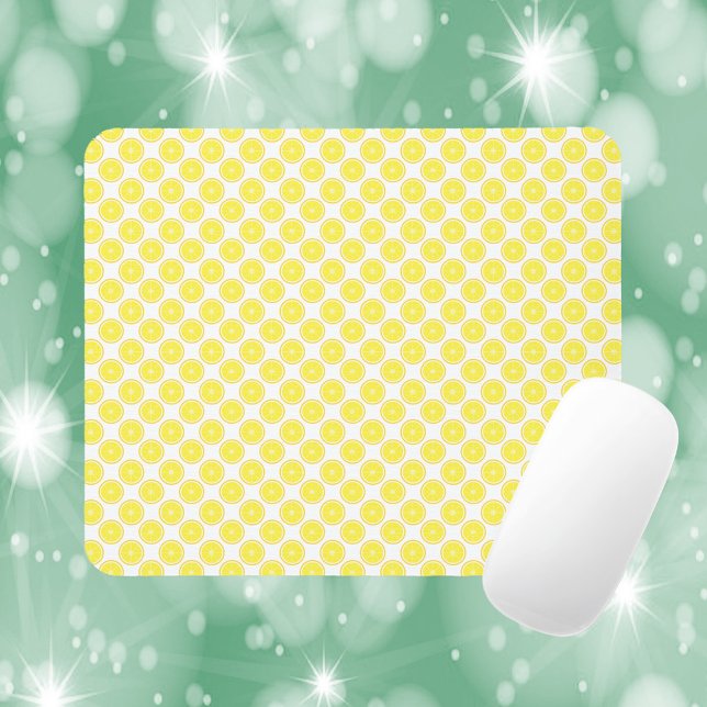 Zitronenfruchtscheiben-Muster Gelb Mousepad (A mouse pad with a pattern of yellow lemon slices.)