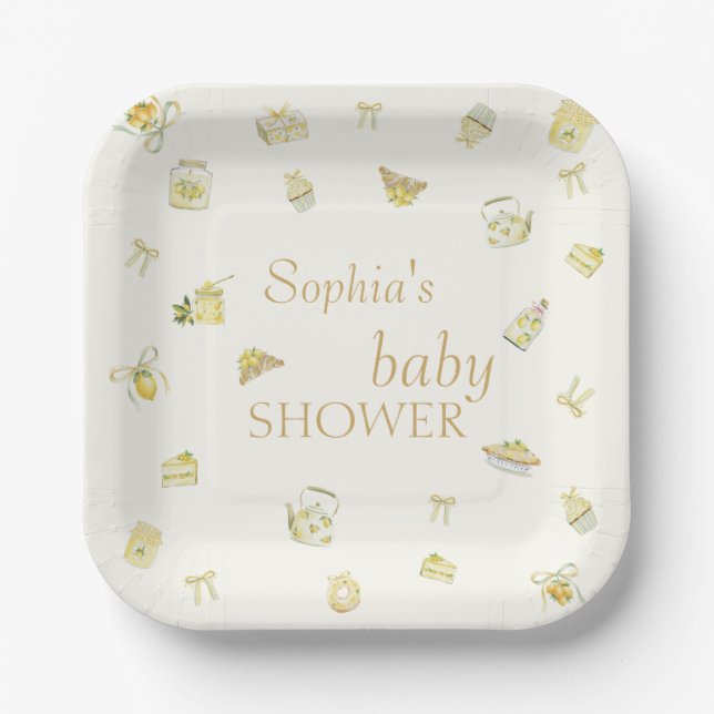 Zitronengarten-Brunch-Baby-Party Pappteller (Vorderseite)