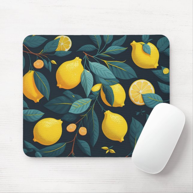 Zitronengarten-Muster. Gelbe tropische Zitrusfrüch Mousepad (Mit Mouse)