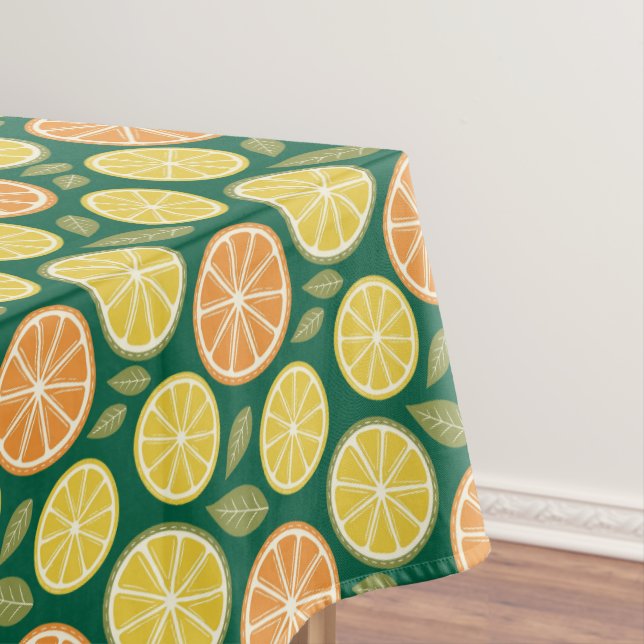 Zitronengelb orange  Muster grün Tischdecke (Beispiel)