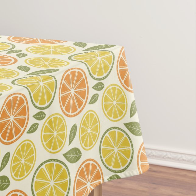 Zitronengelb orange  Muster weiß  Tischdecke (Beispiel)