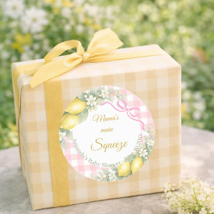 Zitronengelb rosa Gingham Mamas Liebling Baby Show Runder Aufkleber