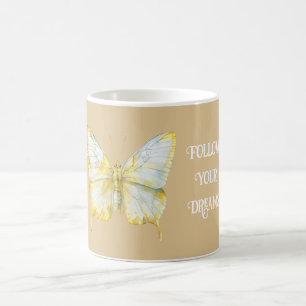 Zitronengelb Weiße Schmetterlingsträume Kaffeetasse