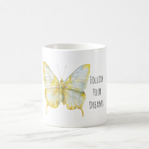 Zitronengelb Weiße Schmetterlingsträume Kaffeetasse