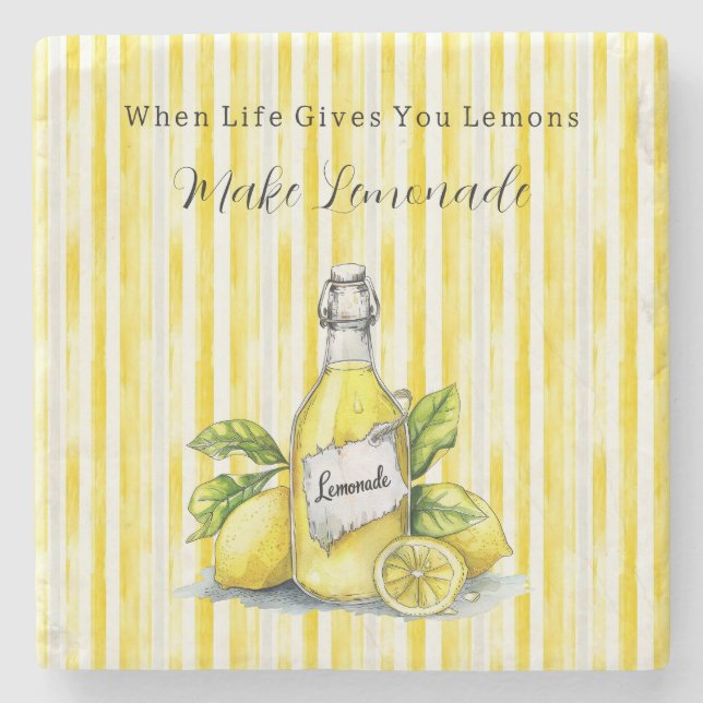 Zitronengelb Weiße Streifen Limonade Steinuntersetzer (Vorderseite)
