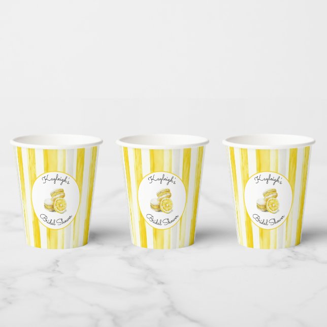 Zitronengelbe Macarons Streifen Brautdusche Pappbecher (Multi)