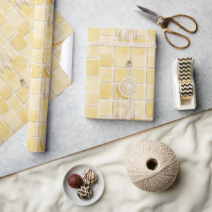 Zitronengelbe Quadrate Creme Traumfänger Geburtsta Geschenkpapier