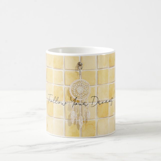 Zitronengelbe Quadrate Creme Traumfänger Kaffeetasse (Mittel)