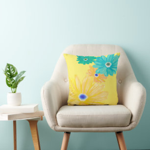 Zitronengelbe Sommerblumen Kissen