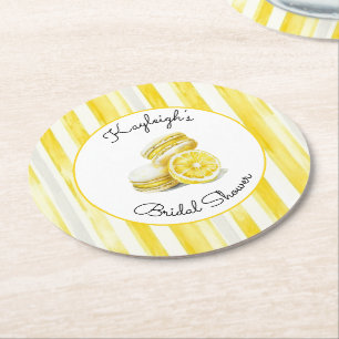 Zitronengelbe Streifen Macarons Brautparty  Runder Pappuntersetzer