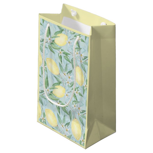 Zitronengelbe Zitrusfrüchte Kleine Geschenktüte (Vorderseite Schrägansicht)