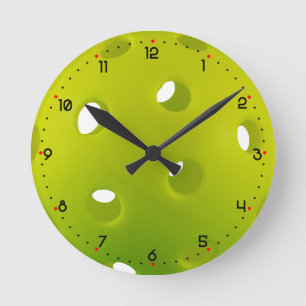 Zitronengrün, echtes Pickleball  Runde Wanduhr