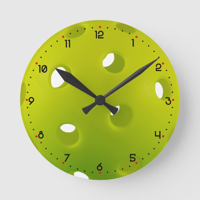 Zitronengrün, echtes Pickleball  Runde Wanduhr (Vorderseite)