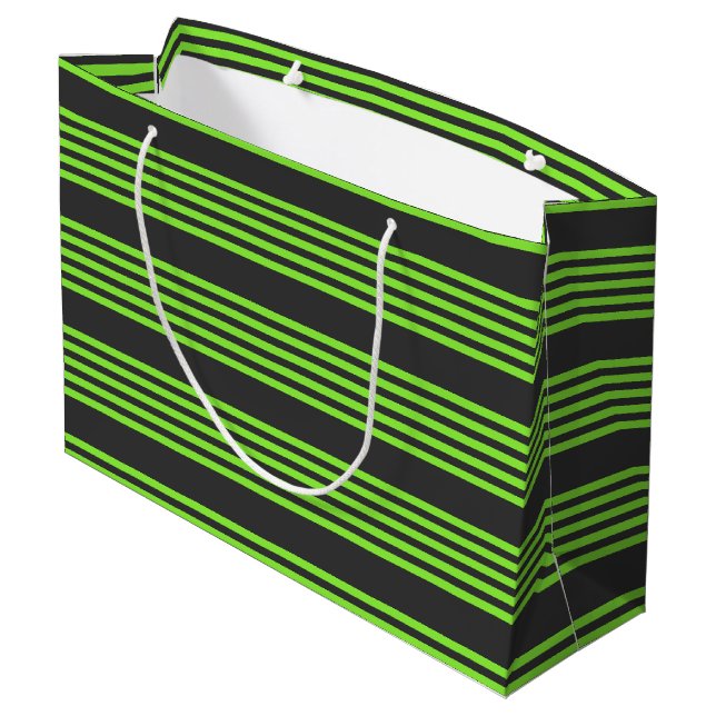 Zitronengrün und fünf Streifen Große Geschenktüte (Rückseite Schrägansicht)