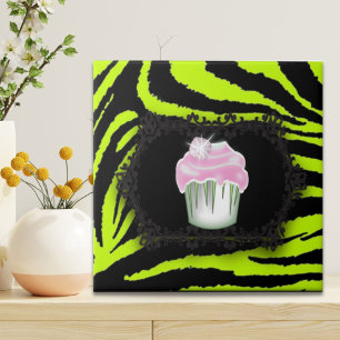 Zitronengrün Zebraprint Rosa Cupcake 16 . Geburtst Fliese