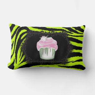 Zitronengrün Zebraprint Rosa Cupcake 16 . Geburtst Lendenkissen