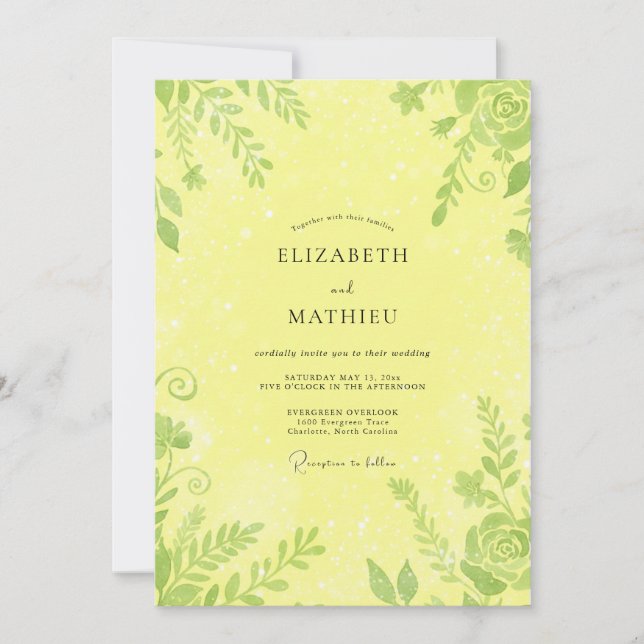 Zitronengrüne Blätterhochzeit Einladung (Vorderseite)