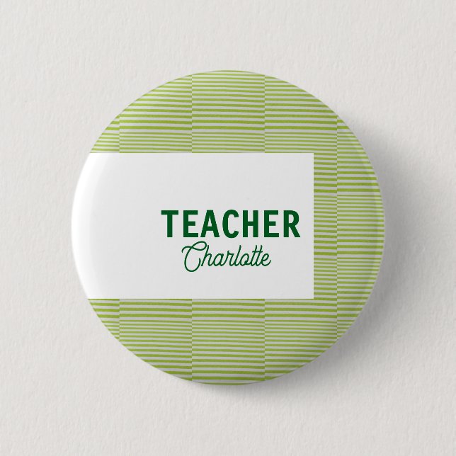 Zitronengrüne weiße Streifen Lehrer Professor Name Button (Vorderseite)