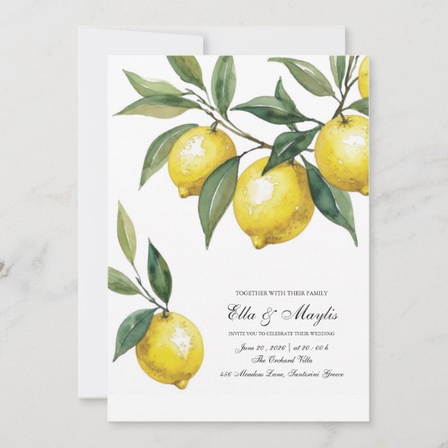 Zitronenhochzeit | Mediterrane Zitrusfrüchte Einladung (Vorderseite)