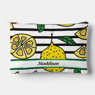 Zitronenmuster auf Schwarz-Weiß-Streifen Zubehörtasche