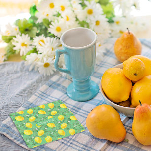 Zitronenmuster benutzerdefinierter Name gelb grün Rechteckiger Pappuntersetzer