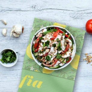 Zitronenmuster individuelle Name grün Geschirrtuch