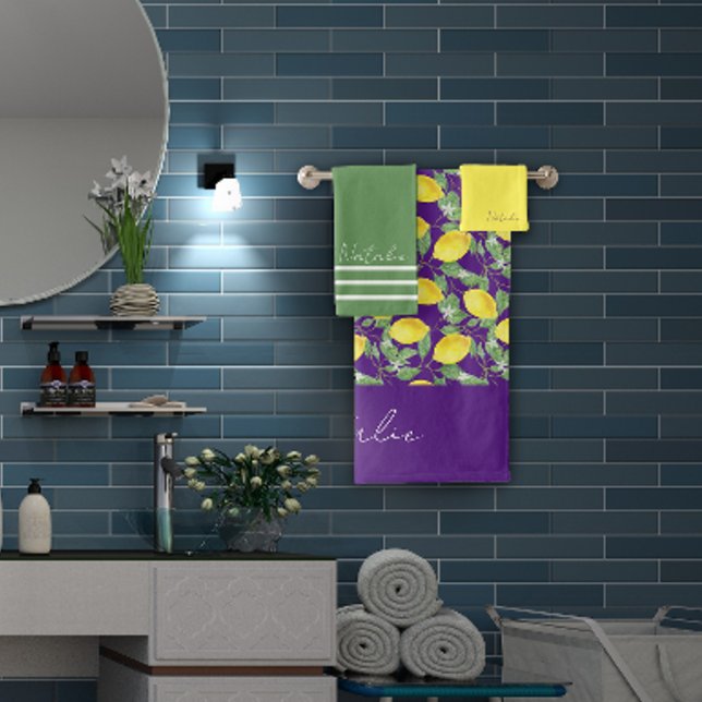 Zitronenmuster lila grüner Name Badhandtuch Set (Von Creator hochgeladen)