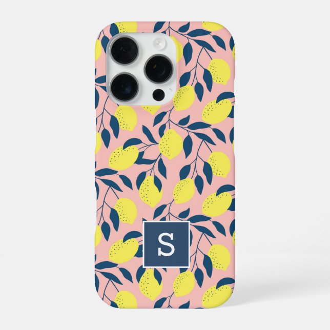 Zitronenmuster-Monogramm iPhone Hülle (Rückseite)