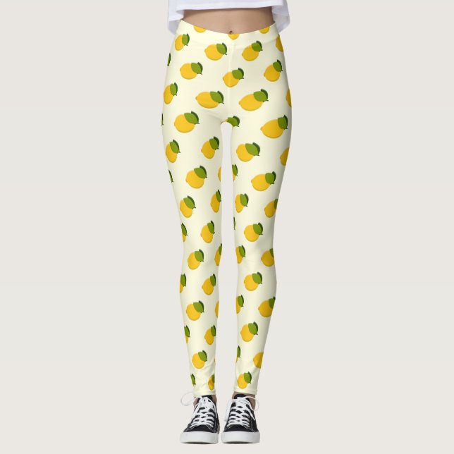 Zitronenmuster Niedlich Gelb und Grüne Zitrusfrüch Leggings (Vorderseite)