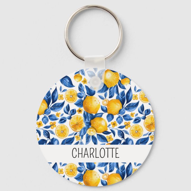 Zitronenmuster Tropische Frucht Personalisierter N Schlüsselanhänger (Vorderseite)