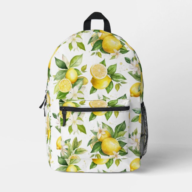 Zitronenmuster, Zitronen-Blume, Blätter, Zitrusfrü Bedruckter Rucksack (Vorderseite)