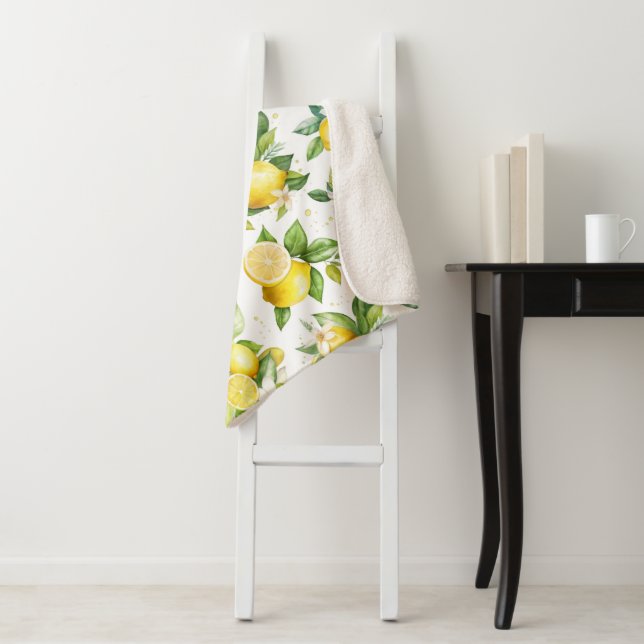 Zitronenmuster, Zitronen-Blume, Blätter, Zitrusfrü Sherpadecke (Beispiel)