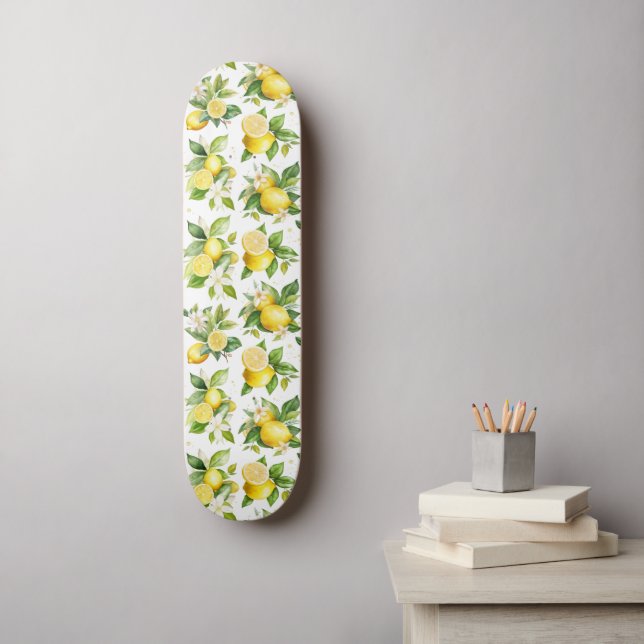 Zitronenmuster, Zitronen-Blume, Blätter, Zitrusfrü Skateboard (Wandkunst)