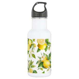 Zitronenmuster, Zitronenblüten, Blätter, Zitrusfrü Edelstahlflasche