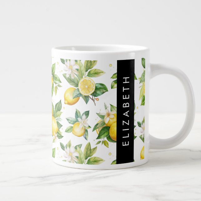 Zitronenmuster, Zitronenmuster, Blume, Blätter, Ih Jumbo-Tasse (Rechts)