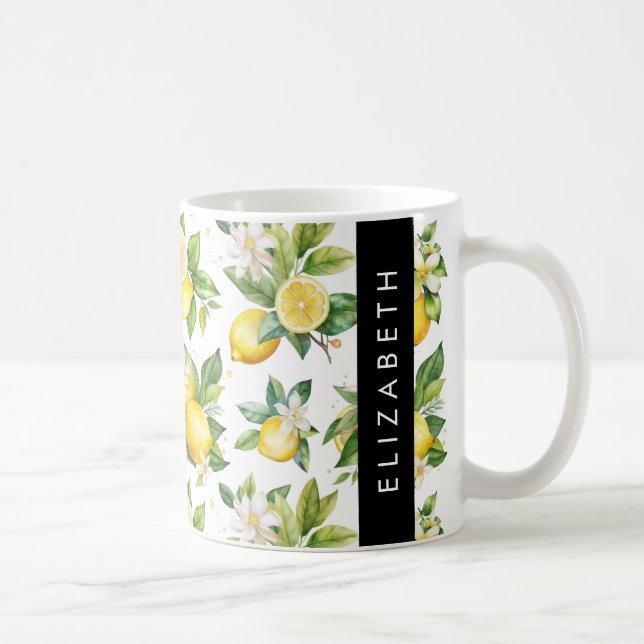 Zitronenmuster, Zitronenmuster, Blume, Blätter, Ih Kaffeetasse (Rechts)