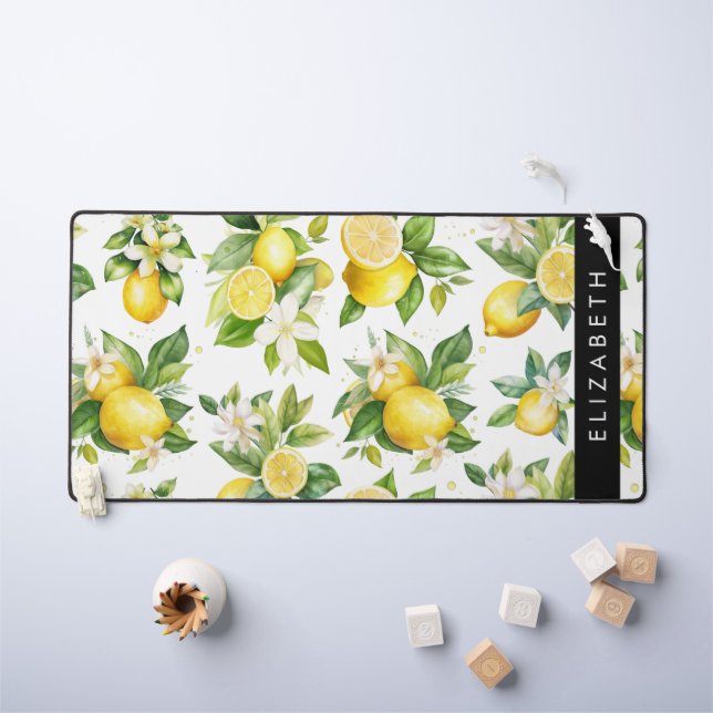 Zitronenmuster, Zitronenmuster, Blume, Blätter, Ih Schreibtischunterlage (Kindertisch)