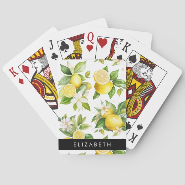 Zitronenmuster, Zitronenmuster, Blume, Blätter, Ih Spielkarten (Rückseite)