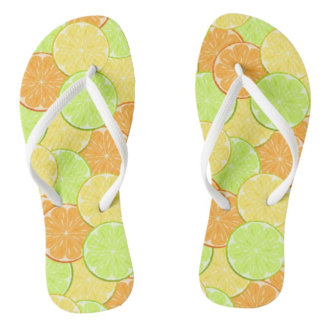 Zitronenorange Limone Früchte Zitronengelb Flip Flops (Fußbett)