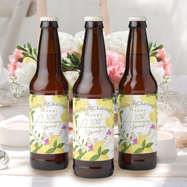 Zitronenquetsche  bierflaschenetikett (10th Wedding Anniversary Lemon Squeeze Beer Label)