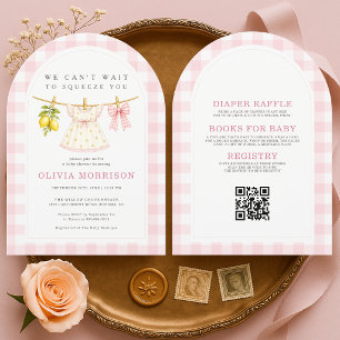 Zitronenquetsche Rosa Mädchen Wäscheleine Babypart Einladung