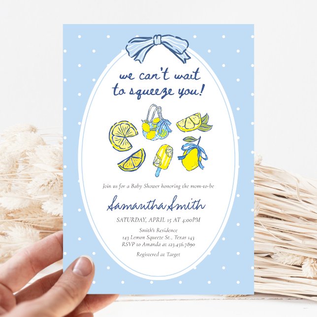 Zitronenquetschen Sie Baby Shower Einladung (We can't wait to Squeeze you Lemon Baby Shower Invitation)